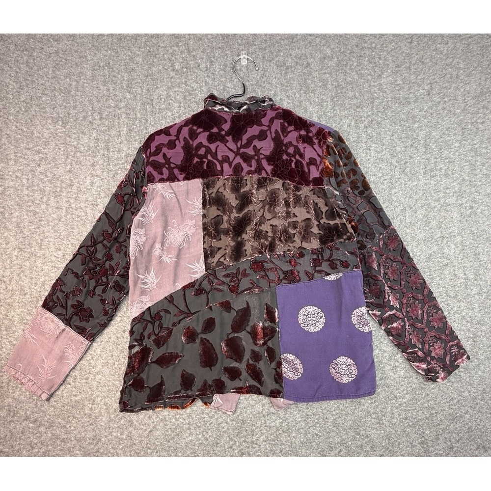 Citron Santa Monica Silk Velvet Burnout Patchwork Blouse Boho M - Picture 3 of 10